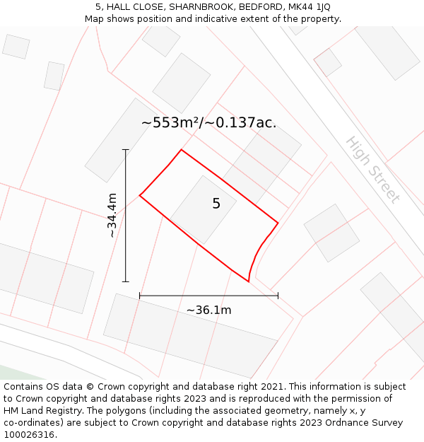 5, HALL CLOSE, SHARNBROOK, BEDFORD, MK44 1JQ: Plot and title map