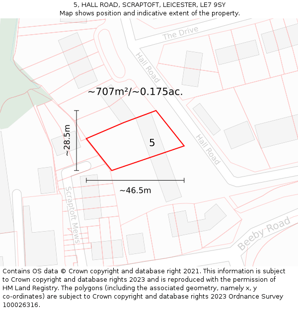 5, HALL ROAD, SCRAPTOFT, LEICESTER, LE7 9SY: Plot and title map