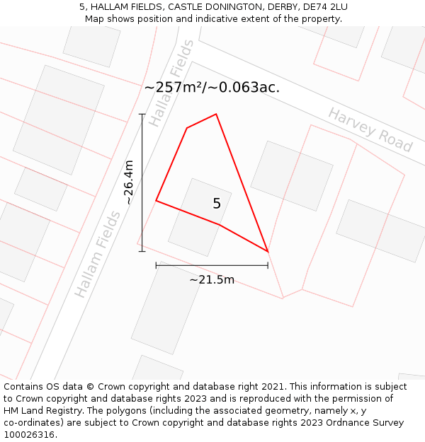 5, HALLAM FIELDS, CASTLE DONINGTON, DERBY, DE74 2LU: Plot and title map
