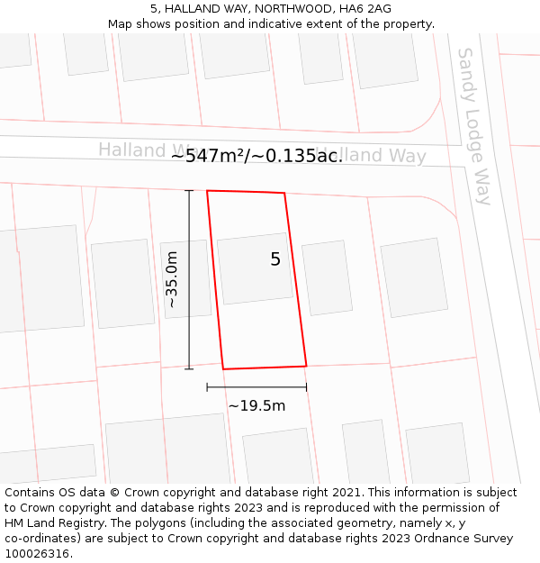 5, HALLAND WAY, NORTHWOOD, HA6 2AG: Plot and title map