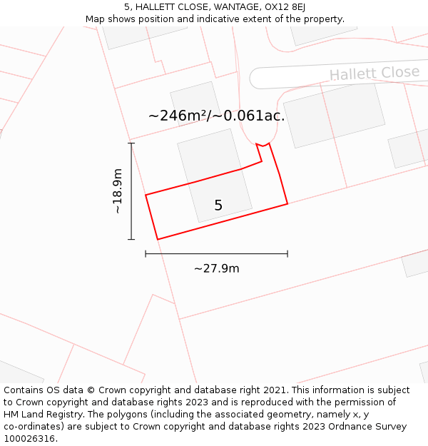 5, HALLETT CLOSE, WANTAGE, OX12 8EJ: Plot and title map