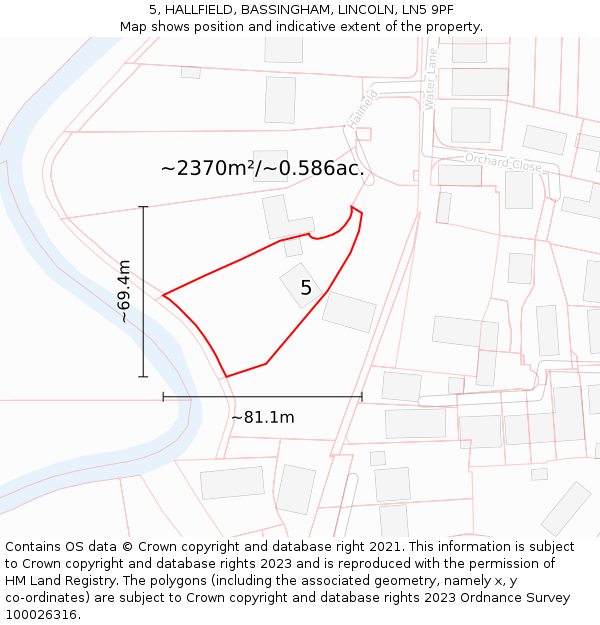 5, HALLFIELD, BASSINGHAM, LINCOLN, LN5 9PF: Plot and title map