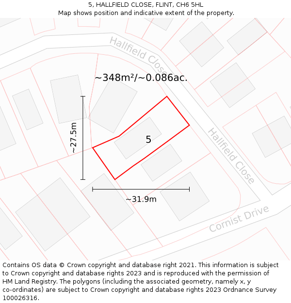 5, HALLFIELD CLOSE, FLINT, CH6 5HL: Plot and title map