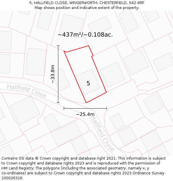5, HALLFIELD CLOSE, WINGERWORTH, CHESTERFIELD, S42 6RP: Plot and title map