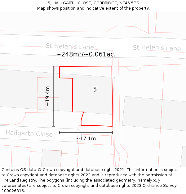 5, HALLGARTH CLOSE, CORBRIDGE, NE45 5BS: Plot and title map