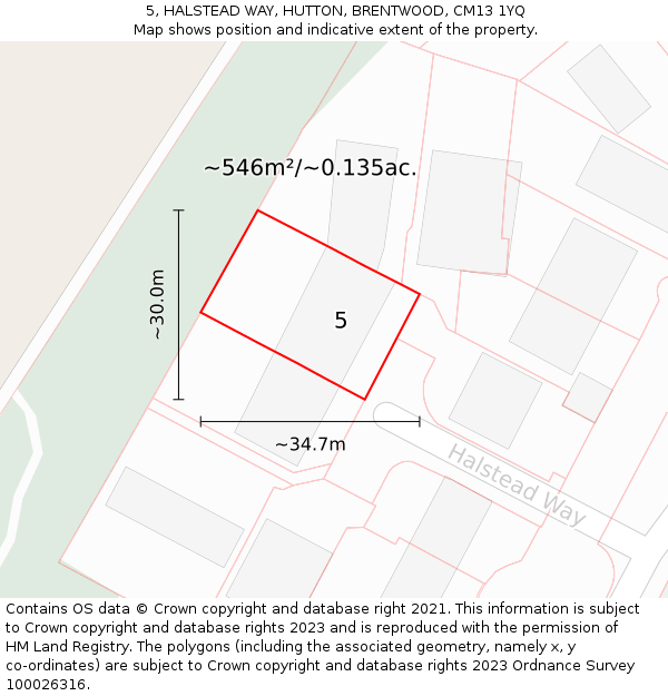 5, HALSTEAD WAY, HUTTON, BRENTWOOD, CM13 1YQ: Plot and title map