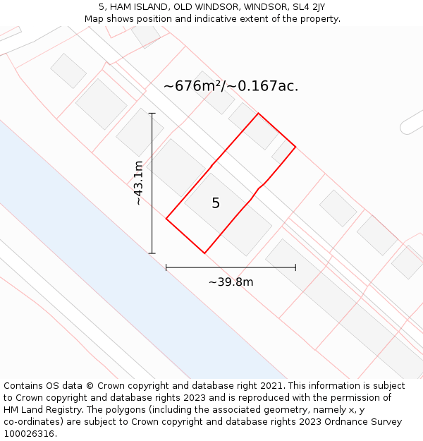 5, HAM ISLAND, OLD WINDSOR, WINDSOR, SL4 2JY: Plot and title map
