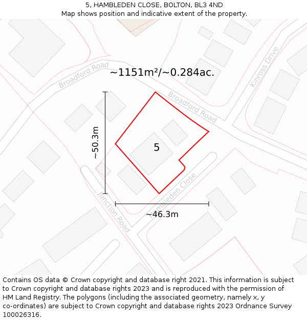 5, HAMBLEDEN CLOSE, BOLTON, BL3 4ND: Plot and title map