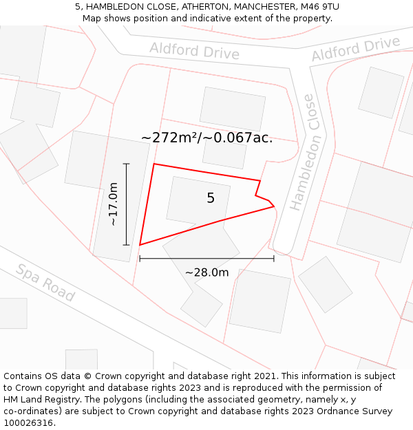 5, HAMBLEDON CLOSE, ATHERTON, MANCHESTER, M46 9TU: Plot and title map