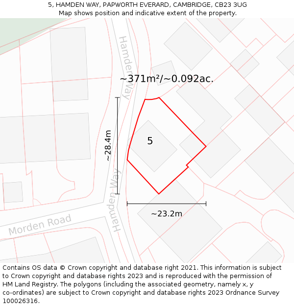 5, HAMDEN WAY, PAPWORTH EVERARD, CAMBRIDGE, CB23 3UG: Plot and title map