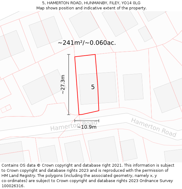 5, HAMERTON ROAD, HUNMANBY, FILEY, YO14 0LG: Plot and title map