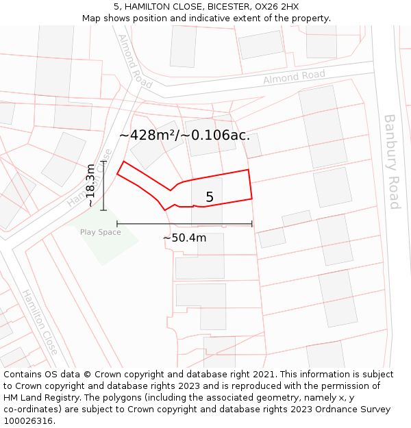 5, HAMILTON CLOSE, BICESTER, OX26 2HX: Plot and title map
