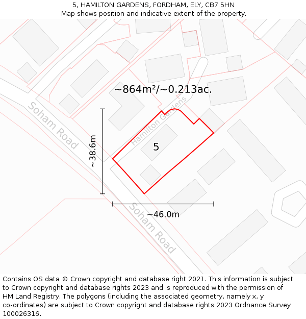 5, HAMILTON GARDENS, FORDHAM, ELY, CB7 5HN: Plot and title map