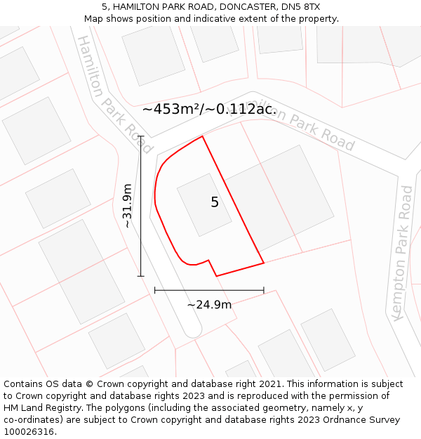 5, HAMILTON PARK ROAD, DONCASTER, DN5 8TX: Plot and title map