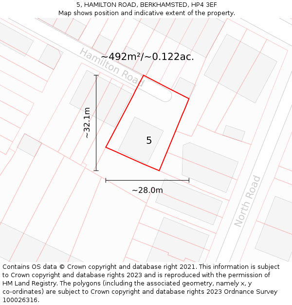 5, HAMILTON ROAD, BERKHAMSTED, HP4 3EF: Plot and title map