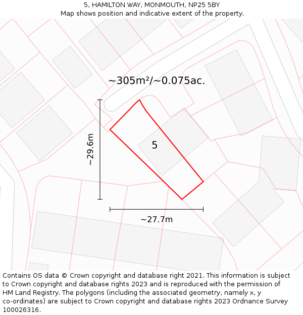 5, HAMILTON WAY, MONMOUTH, NP25 5BY: Plot and title map
