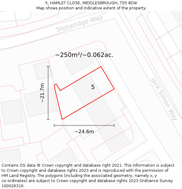 5, HAMLET CLOSE, MIDDLESBROUGH, TS5 8DW: Plot and title map