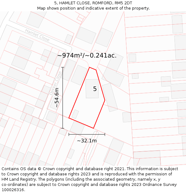 5, HAMLET CLOSE, ROMFORD, RM5 2DT: Plot and title map