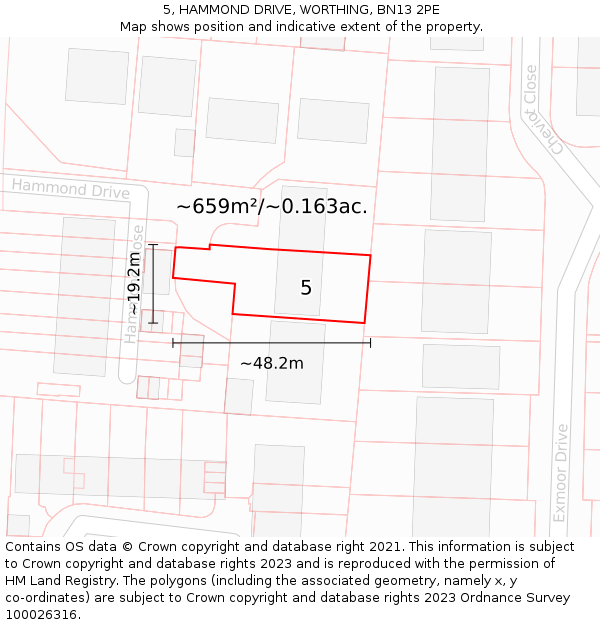 5, HAMMOND DRIVE, WORTHING, BN13 2PE: Plot and title map