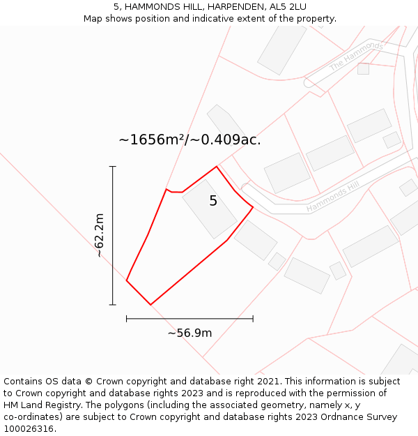 5, HAMMONDS HILL, HARPENDEN, AL5 2LU: Plot and title map