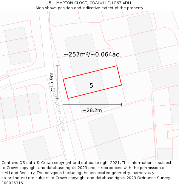 5, HAMPTON CLOSE, COALVILLE, LE67 4DH: Plot and title map