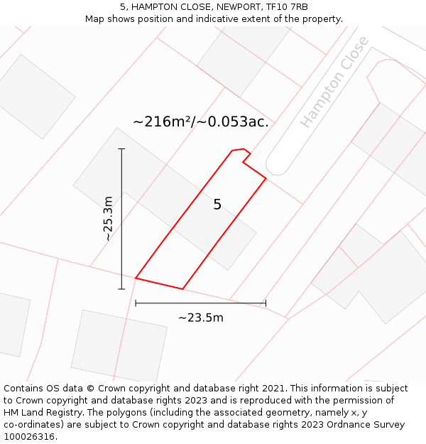 5, HAMPTON CLOSE, NEWPORT, TF10 7RB: Plot and title map