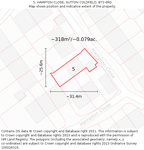5, HAMPTON CLOSE, SUTTON COLDFIELD, B73 6RQ: Plot and title map