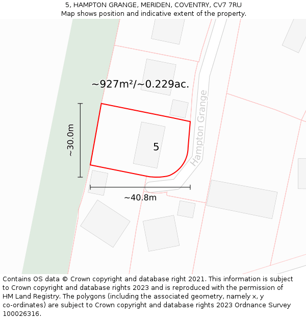 5, HAMPTON GRANGE, MERIDEN, COVENTRY, CV7 7RU: Plot and title map
