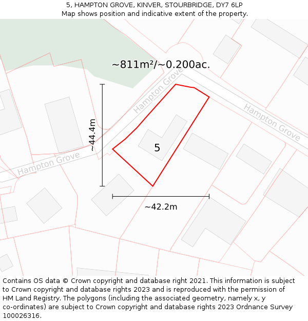 5, HAMPTON GROVE, KINVER, STOURBRIDGE, DY7 6LP: Plot and title map