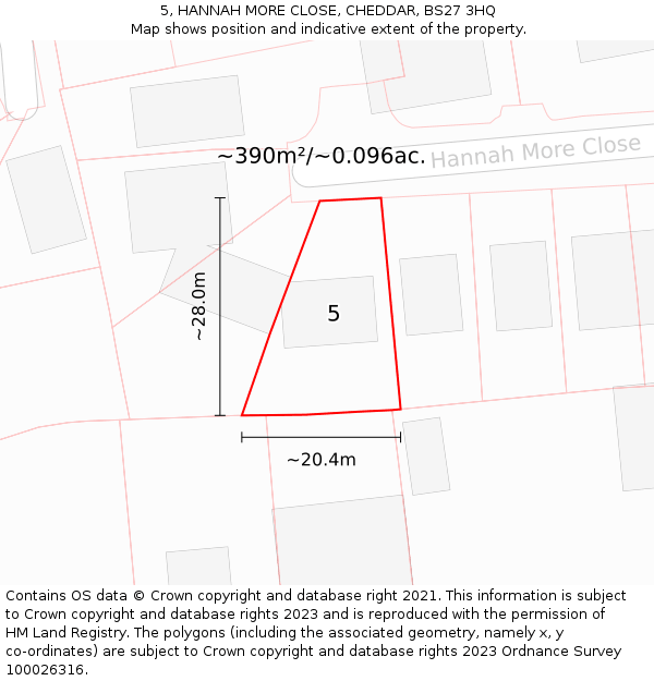 5, HANNAH MORE CLOSE, CHEDDAR, BS27 3HQ: Plot and title map