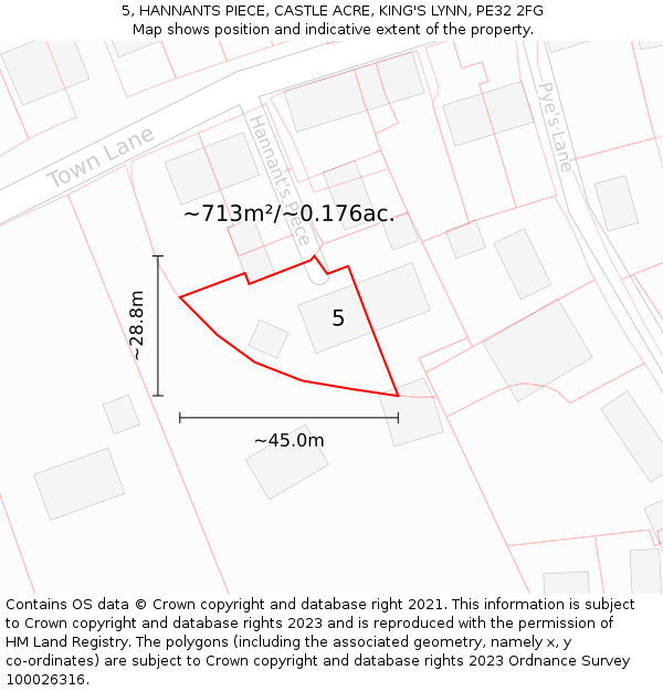5, HANNANTS PIECE, CASTLE ACRE, KING'S LYNN, PE32 2FG: Plot and title map