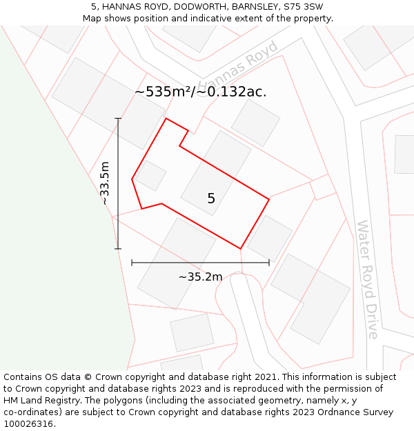 5, HANNAS ROYD, DODWORTH, BARNSLEY, S75 3SW: Plot and title map