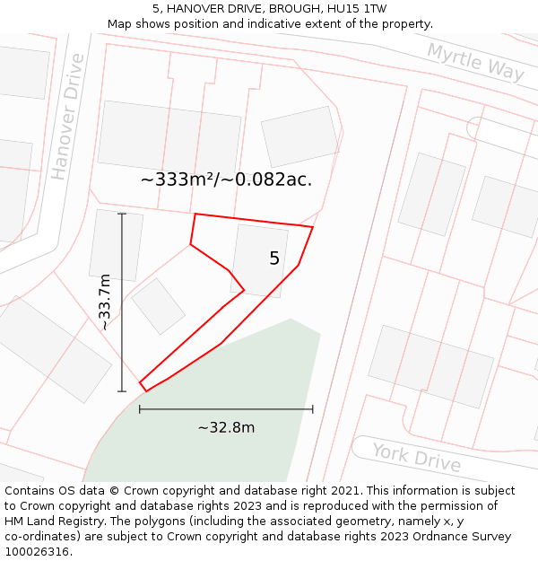 5, HANOVER DRIVE, BROUGH, HU15 1TW: Plot and title map