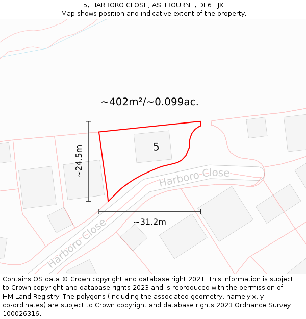 5, HARBORO CLOSE, ASHBOURNE, DE6 1JX: Plot and title map
