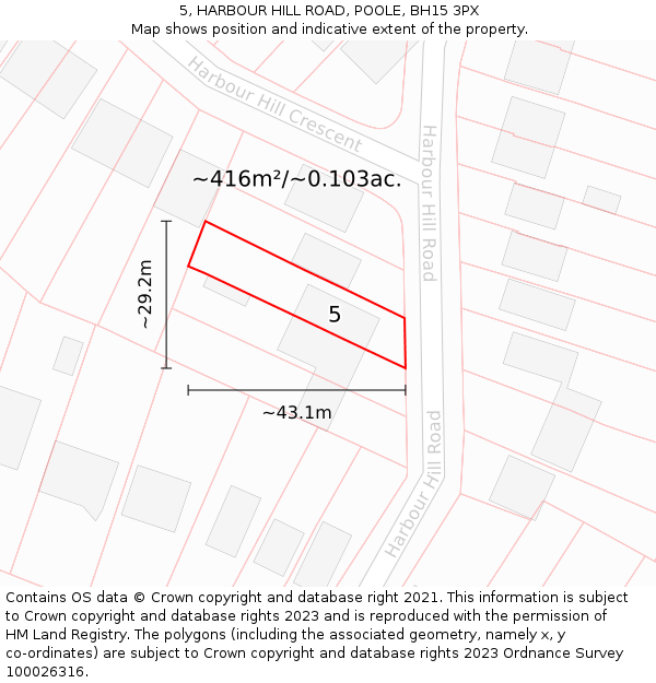 5, HARBOUR HILL ROAD, POOLE, BH15 3PX: Plot and title map
