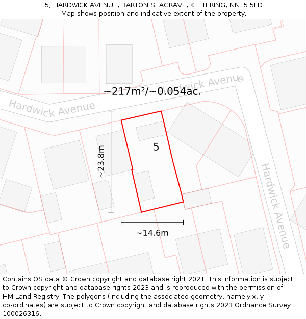5, HARDWICK AVENUE, BARTON SEAGRAVE, KETTERING, NN15 5LD: Plot and title map