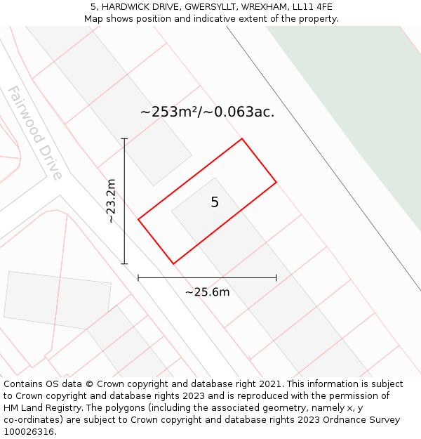 5, HARDWICK DRIVE, GWERSYLLT, WREXHAM, LL11 4FE: Plot and title map