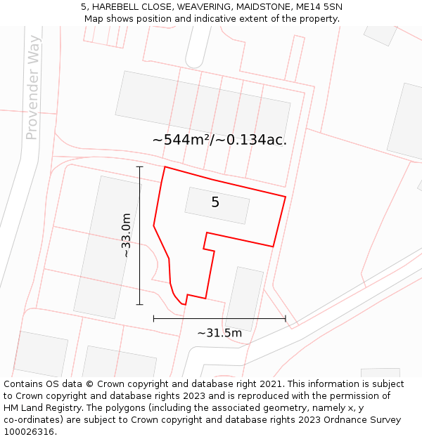 5, HAREBELL CLOSE, WEAVERING, MAIDSTONE, ME14 5SN: Plot and title map