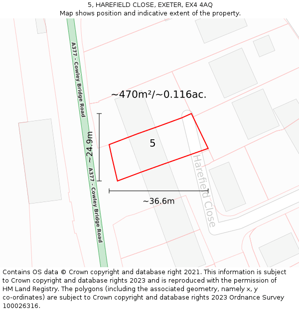 5, HAREFIELD CLOSE, EXETER, EX4 4AQ: Plot and title map