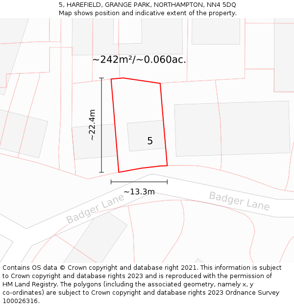5, HAREFIELD, GRANGE PARK, NORTHAMPTON, NN4 5DQ: Plot and title map