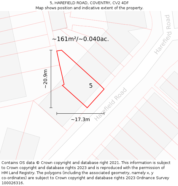 5, HAREFIELD ROAD, COVENTRY, CV2 4DF: Plot and title map