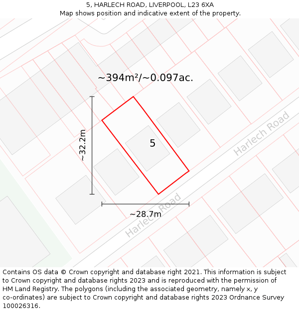 5, HARLECH ROAD, LIVERPOOL, L23 6XA: Plot and title map