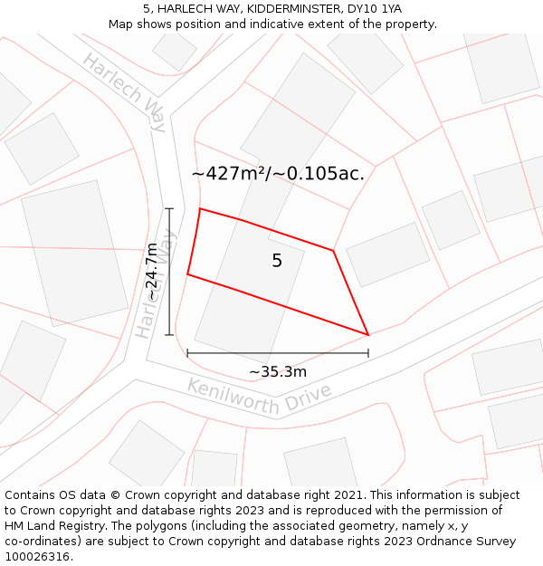 5, HARLECH WAY, KIDDERMINSTER, DY10 1YA: Plot and title map