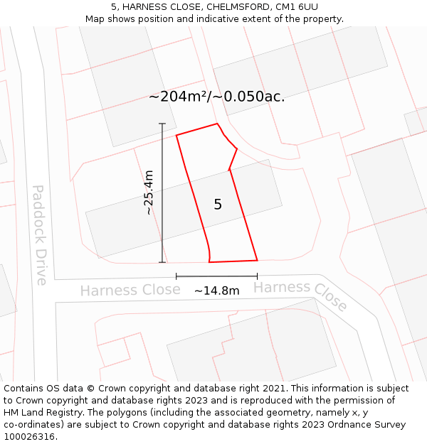 5, HARNESS CLOSE, CHELMSFORD, CM1 6UU: Plot and title map