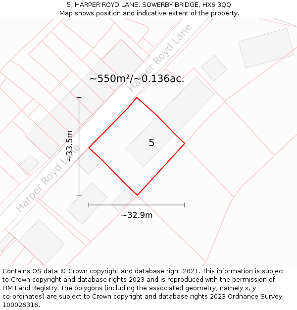 5, HARPER ROYD LANE, SOWERBY BRIDGE, HX6 3QQ: Plot and title map