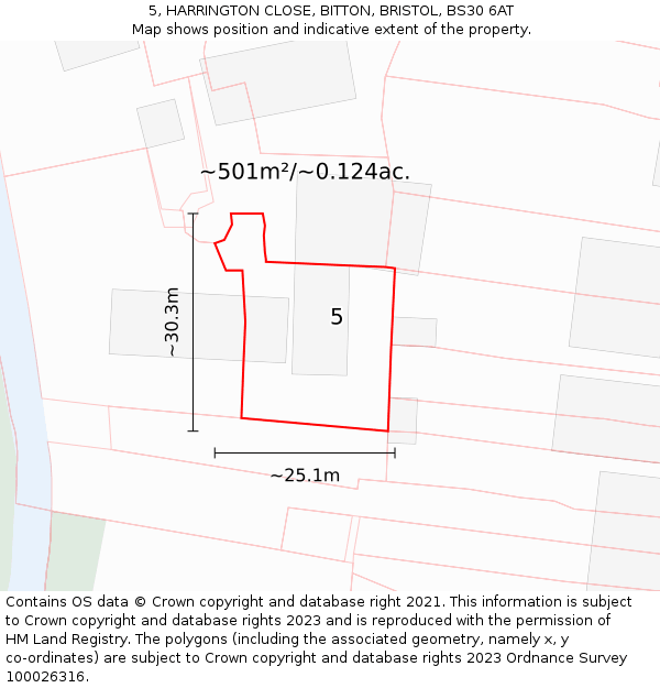 5, HARRINGTON CLOSE, BITTON, BRISTOL, BS30 6AT: Plot and title map