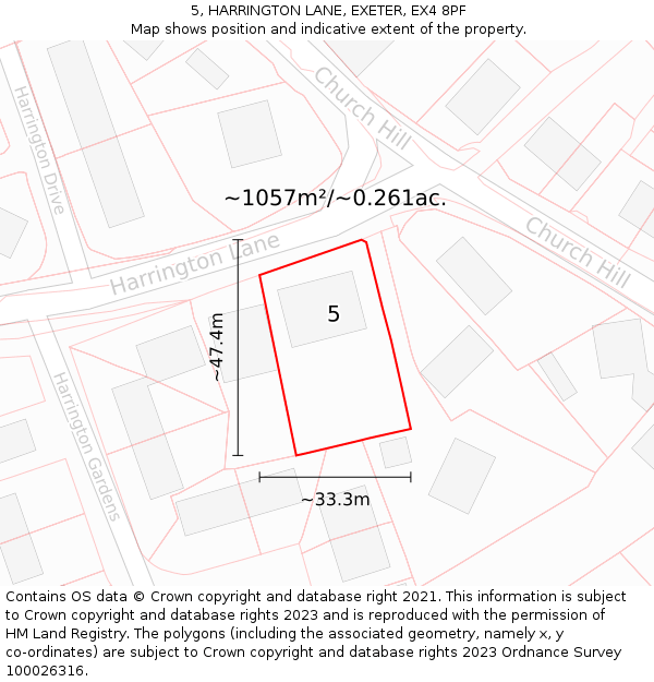 5, HARRINGTON LANE, EXETER, EX4 8PF: Plot and title map