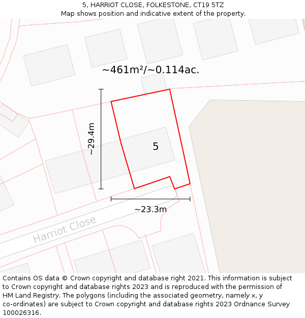5, HARRIOT CLOSE, FOLKESTONE, CT19 5TZ: Plot and title map
