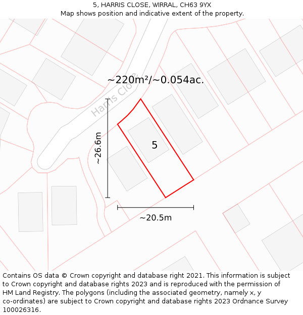 5, HARRIS CLOSE, WIRRAL, CH63 9YX: Plot and title map
