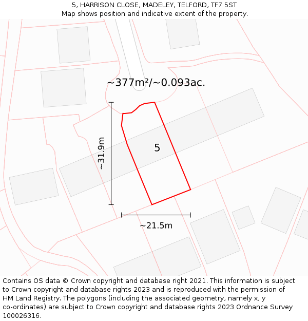 5, HARRISON CLOSE, MADELEY, TELFORD, TF7 5ST: Plot and title map